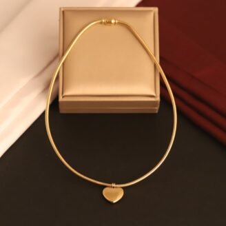 22k Gold Plated Round Chain Necklace with Heart Pendant