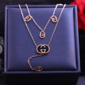 18k Rose Gold Plated Chain Necklace with Gucci Pendant