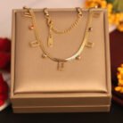 22k Gold Plated Geometric Charms with Multi Colour Zirconia Snake Chain Necklace