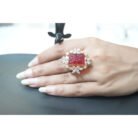 Red Square Floral Kundan Ring
