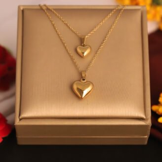 22k Gold Plated Dual Layered Chain Necklace with Heart Pendant