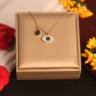 22k Gold Plated Chain Necklace with Blue Droplet and Evil Eye Pendant