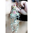 Pink & Green Stone with Pearls Jhumka Earrings