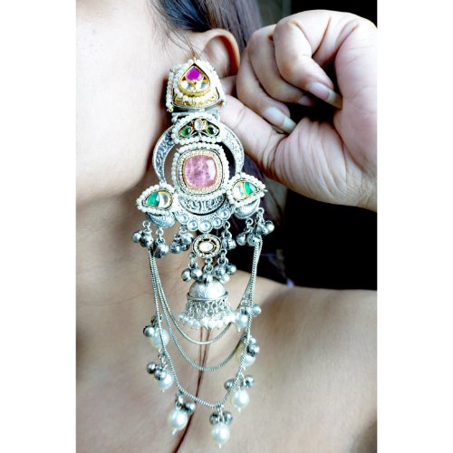 1l2hD3hPwjsRKMLKGyEbpNVG3ON36_BN4.jpg Pink & Green Stone with Pearls Jhumka Earrings