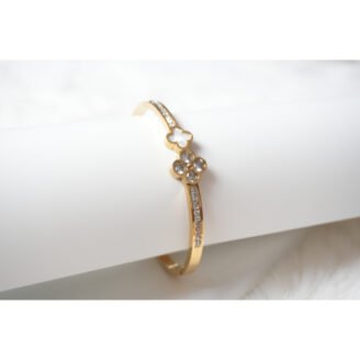 Gold Clover and MOP Rhinestone Bangle Bracelet