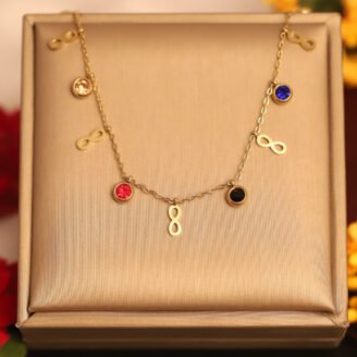 22k Gold Plated Infinite & Multi Colour Zirconia Charm Necklace