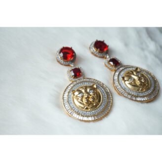 Red Stone Lion Head AD Earrings