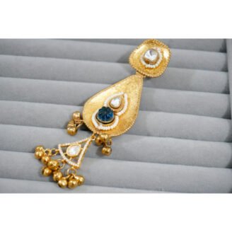 Blue Stone Gold Plated Kundan Earrings