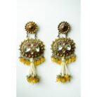 Yellow Beaded & Pearl Tassel Kundan Earrings