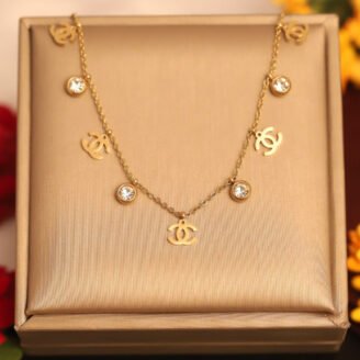 22k Gold Plated Chanel & Zirconia Charm Necklace