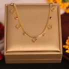 22k Gold Plated Clover Shaped Charms & Multi Colour Zirconia Snake Chain Necklace