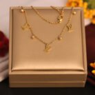 22k Gold Plated LV Charm Necklace with Sparkling Crystal Accents