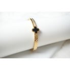 Gold Black Clover Bangle Bracelet