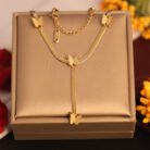 22k Gold Plated Snake Chain Neckalce with Multiple Butterfly Pendant