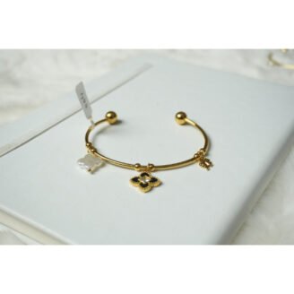 Gold Black Clover Charm Bracelet