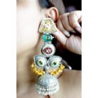 Long Dual Tone Stone Beads Drop Earrings