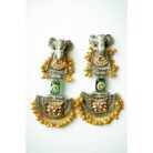 Long Dual Tone Elephant Polki Kundan Earrings