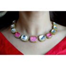 Pink & White Stoned Moissanite Kundan Necklace Set