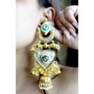 Green Enamel & Pearl Jhumka Earrings
