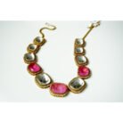 Pink & White Stoned Moissanite Kundan Necklace Set