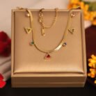 22k Gold Plated Multicolour Triangle & Round Accents Snake Chain Necklace