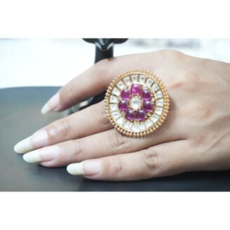 Pink Stones Studded Flower Ring