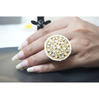 Golden Green Kundan and Pearl Ring