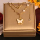22k Gold Plated Necklace with Butterfly Pearl Pendant