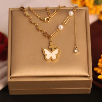 22k Gold Plated Necklace with Butterfly Pearl Pendant