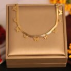 22k Gold Plated Small & Big Butterfly Charms Snake Chain Necklace