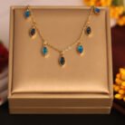 22k Gold Plated Necklace with Multiple Blue Marquise Shaped Charms