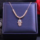 18k Rose Gold Plated Chain Necklace with Evil Eye Hand Pendant