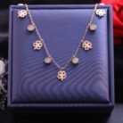 18k Rose Gold Plated Leaf Clover Shaped Charms & Zirconia Necklace