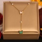 22k Gold Plated Duo Butterfly Chain Necklace with Butterfly Drop