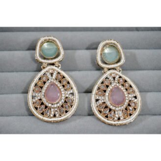Dual Crystal Dangler Golden Earrings