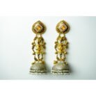 Long Dual Tone Monalisa Stone Jhumka Earrings