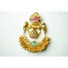 Pink & Green Chandbali Bird Motif Earrings