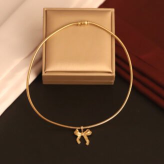 22k Gold Plated Round Chain Necklace with Bow Pendant