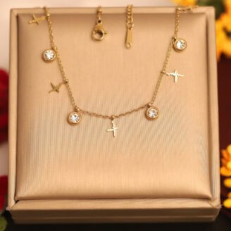 22k Gold Plated Waveline & Zirconia Charm Necklace