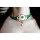 Emerald Polki Pearl Choker Necklace Set