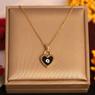 22k Gold Plated Chain Necklace with Evil Eye Heart Pendant