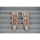 Pink Stone Vintage Golden Clip-on Earrings
