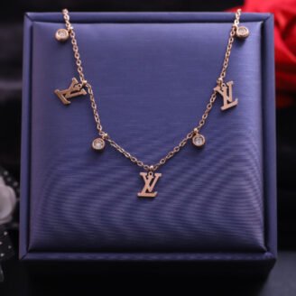 18k Rose Gold Plated LV & Zirconia Charm Necklace