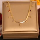 22k Gold Plated Infinite & Multi Colour Zirconia Charm Snake Chain Necklace