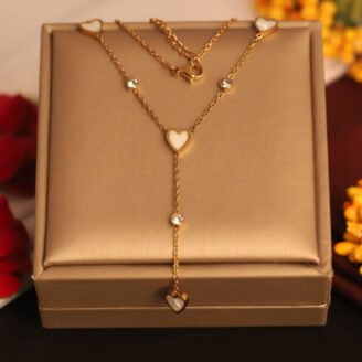 22k Gold Plated Chain Neckalce with Cream Heart Enamel Pendant