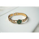 Green Malachite Floral Motif Bangle Bracelet