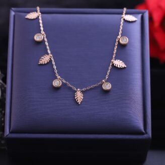 18k Rose Gold Plated Leaf-Shaped Charms & Zirconia Necklace
