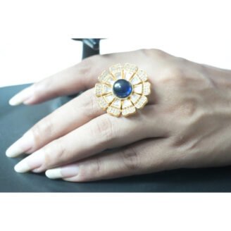 Blue Sapphire Gold Floral Ring