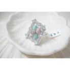 Silver Pink & Green Oval Ring