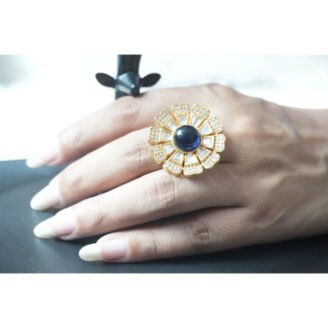 Blue Sapphire Gold Floral Ring